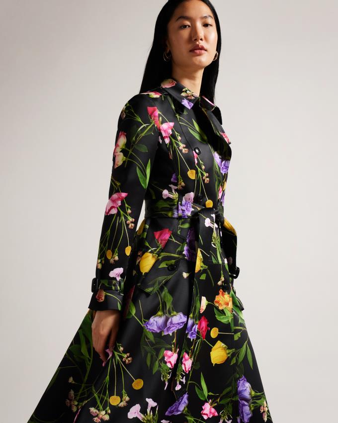 Manteau Ted Baker Floral Double Breasted Trench Noir Femme | ETQ-37203120